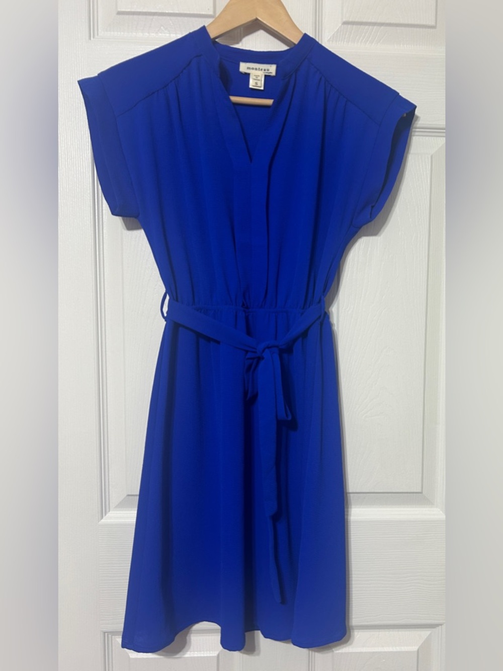 Monteau Los Angeles Royal Blue Shirt Dress Tie Belt Women’s Size S